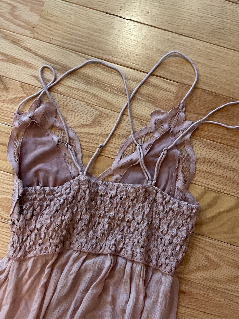Free People Adella Slip Dress Lace-Trim Pleated Mini Blush Pink small whimsigoth - Picture 10 of 14
